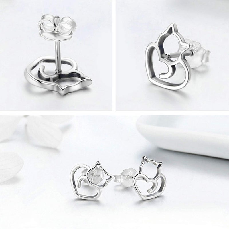 MUERDOU Cute Cat Earrings Stud Pearl Earrings for Women Mouse Cubic Zircon Hypoallergenic Earrings Christmas Birthday Gift (Cat earrings) - Image 5
